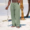 Pantaloni da uomo Casual in cotone e lino da uomo in puro colore con coulisse allentata elastico in vita pantaloni da spiaggia per il tempo libero pantaloni lunghi dritti da uomo streetwear