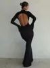Laxsesu dos nu Sexy robe Maxi femmes à manches longues moulante noir automne robe élégante fête robes de soirée pour les femmes 240115