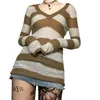 Casual Dresses Women S Y2K Knit Sweater V Neck Long Sleeve Slim Fit randiga stickade toppar Spring Autumn Dress