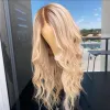 Perruques de cheveux humains Full Lace Front Wig avec reflets blond clair, 13x4 HD, racines lâches, perruque synthétique pre-plucked avec partie centrale pour femmes