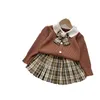 Bébé fille vêtements d'hiver marque pull ensemble deux pièces Plaid tricoté épais chaud pull jupe enfants printemps vêtements costume 240115