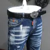 Modedesigner Männer Jeans Retro Blau Stretch Slim Fit Gemalt Zerrissene Jeans Männer Koreanischen Stil Vintage Casual Denim Hosen Hombre 240115