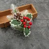 Decorative Flowers 2pcs Artificial Flower Branch Holly Berry Pine Cone Evergreen Sprig 24cm Stem Christmas Tree Wedding Bouquet Arrangement