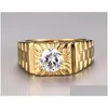 Anneaux de bande Hommes Punk Bague En Acier Inoxydable Cz IP Plaqué Or Haute Poli Vintage Bijoux Sculpté Géométrique Hipsters Accessoires Taille 7 Dhixp