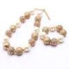 Baby Girls Gold Beads Necklace Bracelet Fashion Design Child Kids Chunky Bubblegum Necklace Toddler Chunky Jewelry Set BJ