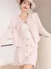 Vestidos de trabalho tweed jaqueta saia terno rosa xadrez moda profissional conjunto emagrecimento feminino outono/inverno 2 peças