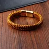 Pulseras con dijes Pulsera para hombre Cuerda de nailon dorada Trenzada Hebilla magnética de acero inoxidable Sistema de color cálido Moda Retro Elegante