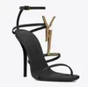 2023 Sandaler High Heels Saint Laurent Luxurvs Designer Shoes Heels Paris Dress Classics Women 10cm8cm klackar Black Golden Gold Wedding Bottar med låda storlek 35-41