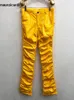 Mauroicardi printemps automne jaune bleu brillant réfléchissant extensible doux PVC Faux cuir empilé pantalon pour hommes Y2K Streetwear 240115