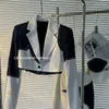 Sukienki robocze pikantne dziewczęta spódnice dla kobiet jesienne moda kontrast kolor Camisole Blazer krótka połowa spódnicy trzyczęściowe stroje