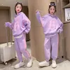 2024 Spring Autumn Active Baby Girl Clothes 2st Children's Set Long Sleeve Letter Hoodie Wide Leg Pant Suit For Girl 9-15 Years 240115