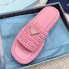 Designers shoes slippers Sandals fashion Straw Classic Triangle buckle decoration Moccasins slides Leisure Beach thick soled slippers 35-41 factory footwear