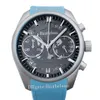 Titta efter män Ice Blue Steel Bezel Japan Quartz Chronograph Clock Steel Case Sport Gummi Rem Lovers 'Watches