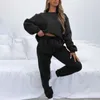 Женские толстовки, однотонный пуловер с круглым вырезом, брюки, модный повседневный комплект толстовок с длинными рукавами