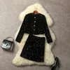 Europa i Stany Zjednoczone Winter Longsleeved Czarna cekinowa cekinowa singlerowana kurtka spódnica mody Tweed Suit 240116