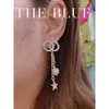 jewelry channel earrings Personality Full Diamond Letter Five pointed Star Pendant Tassel Medium Long Edition Earrings for Women