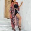 Traje de baño para mujer 20243 Cárdigan impreso Bohemio Playa Traje de baño Protector solar Blusa Ropa Vestido Cubierta Ups Trajes Kimono Pareo Mujer