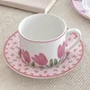 Xícaras pires chá e tulipa conjunto de porcelana cerâmica xícara de café pires caneca resistente ao calor com colher suprimentos de cozinha