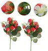 Decorative Flowers 2Pcs Artificial Strawberry Fake Flower Stem Plastic Berry Stems Faux Bouquet Fruits