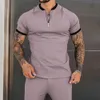Mens Jogger Outfits 2PCS Tracksuit Set Short Sleeve Knitted T Shirts Pants Sweatsuit Daily Clothing S-3XL For 240116