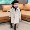 Winter Girl Baby Jacket Outdoor Cardigan Children's Medium Length Versatile Woolen Cotton Thicked Double Breasted Jacket 240116