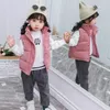 Barnens höst Varma midja Girls Fashion Checkerboard Padded Jacket Boys Casual Stand Collar Down Cotton Vest 2Y-10Y 240116