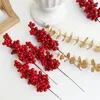 Decorative Flowers 10pcs Red Berries Branches Artificial Foam Holly Berry Flower Fruit Bouquet Stamen Plant DIY Wreath Christmas Party Home