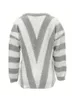 Plus Size Womens Long Sleeve Deep V Neck Zipped Up Hand Knit Striped Sweater Tops Loose Pullover Jumper Tops 240116