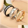 Anéis de banda de luxo moda anéis de aço inoxidável casamento de cristal para mulheres homens de alta qualidade banhado a ouro anel de jóias sier cor 16 dhjvi
