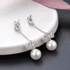 Boucles d'oreilles pendantes en argent sterling S925, rétro, longs glands pour dames, chaîne de perles coréennes, zircone cubique