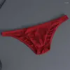 Underpants Men's Convex Pouch Briefs Youth Fashion Low Waist Panties Boys Sexy Silk Slip Small Student Elastic Thongs