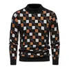 Pulls pour hommes Automne Hiver Hommes Pull Géométrique Imprimer Peluche Chaud Col Rond Pull Pour Business Casual Wear Modèle