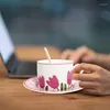 Copos pires cerâmica tulipa porcelana conjunto de chá xícara de café de alta qualidade requintado senhoras alto valor caneca tarde e pires