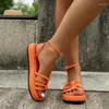 Sandálias Verão Mulheres Sapatos 2024 Botão Lace Up Grosso Sole Feminino Anti-Slip e Desgaste Grande Tamanho Praia