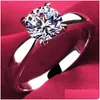 Кольца никогда не выцветают, высокое качество, 1,2-каратное розовое золото, большие кольца с бриллиантами Cz, 4 зубца, свадебное обручальное кольцо для женщин100 Q2 Drop Dhig6