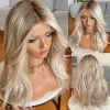 Highlight Human Hair Full lace Frontal Wig Brown Roots HD Transparent Swiss Lace 13x4 Synthetic lace Frontal Blonde Wig Natural Wave ombre