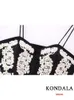 Kondala vintage flor bordado conjuntos femininos moda 2023 verão curto cami topos cintura alta derramado mini saias sexy ternos de férias 240115