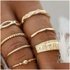 Band Rings 12Pcs Plated Gold Band Ring Fashion Vintage Crystal Alloy Woman Man Suit Rings Ornaments Wedding 2 7My K2B Drop Delivery J Dha1R