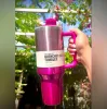 Winter Cosmo Pink com 1:1 Quencher H2.0 40oz Copos de aço inoxidável com tampa de alça de silicone e canecas de carro de palha Garrafas de água 0312