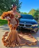 Brown Orange Mermaid Evening Pageant Dresses for Women Luxury Diamond Crystal Feather Prom Gowns vestido de gala 2024