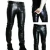 Pantaloni di pelle da uomo tinta unita cerniera PU pantaloni di pelle casual streetwear moda uomo lunghezza intera Trpisers Masculina 240116