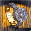 Solitaire Ring Heren Hiphop Ring Sieraden 18K Verguld Mode Edelsteen Simatie Diamant Iced Out Ringen Voor Mannen 3423 Q2 Drop Delive Dhjnc