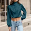 Blusas femininas estilo francês camisa halterneck solto manga longa colheita camisas outono roupas blusa mujer moda camisas