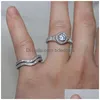 Pierścienie klastra Nowe Desgin 925 Sterling Sier Wedding Pierścienie Zestaw Bridal Classic zaręczyny Pierścień dla kobiet luksusowe zespoły biżuterii 708 T Dhrki