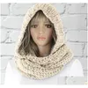 Scarves Women Fashion Hood Scarf Lady Pure Color Autumn Winter Keep Warm Woolen Hat Knitting Casual Scarves 29As J2 Drop Delivery Fash Dh8Mq