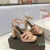 2024 Designer Patentplattform Sandaler Kvinnor High Heel T-strap Lady Shoes Pumps