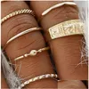 Band Rings 12Pcs Plated Gold Band Ring Fashion Vintage Crystal Alloy Woman Man Suit Rings Ornaments Wedding 2 7My K2B Drop Delivery J Dha1R