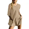 Casual Dresses Women's Short Sleeve Halter V Neck Loose Pocket Jumpsuit A Line Dress Brunch tight