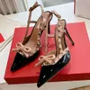 2024 New bow Tie Dress shoes Designer Sandals Fashion Rhinestone bow splice patent leather Slingback Shoes High heeled sandals Top quality designer shoes for women