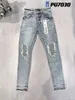 Jeans da uomo Jeans viola Designer Pantaloni ricamati in denim Pantaloni con fori alla moda Taglia USA 28-40 Pantaloni con cerniera hip-hop in difficoltà rock revival veri jeans da uomo8VEN